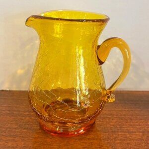 Vintage Crackle Amber Glass Small 4" Pitcher Creamer